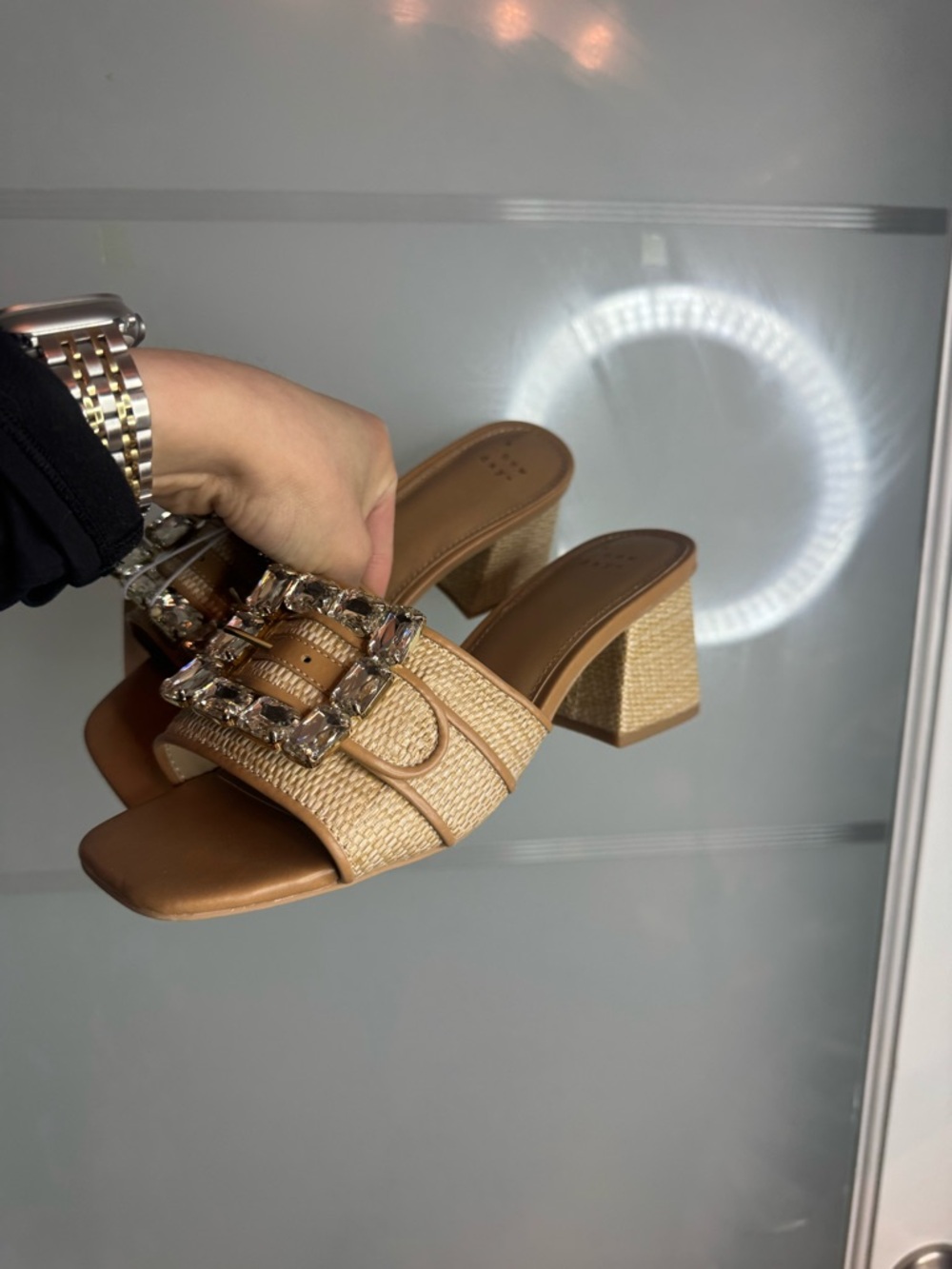 Tan Woven Block Heel Sandal -Target